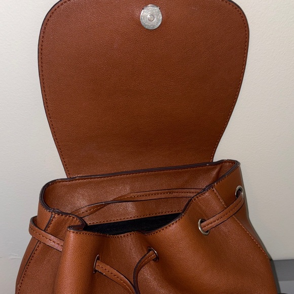 Chaps Brown Faux Leather Drawstring Backpack - Picture 5 of 8